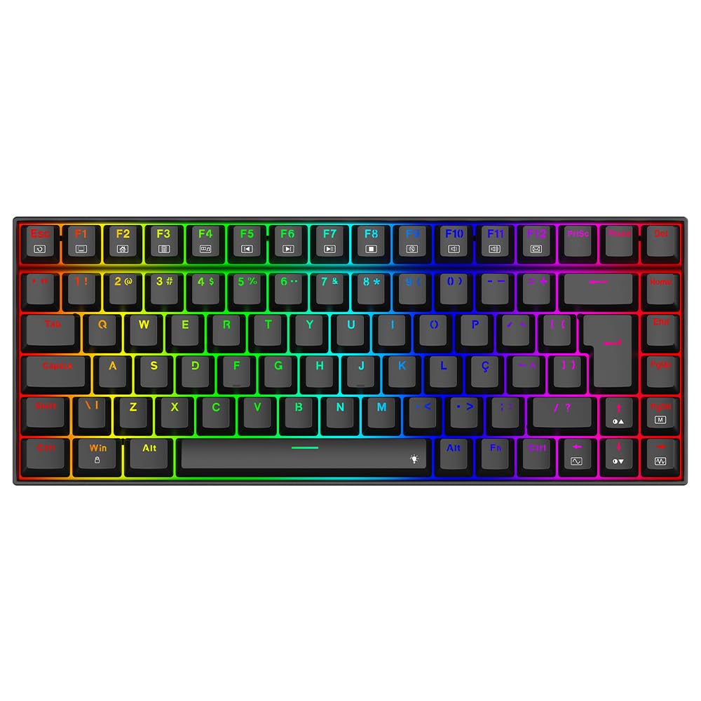 Teclado Mecânico Gamer Redragon Phantom RGB Preto 75% Switch Brown